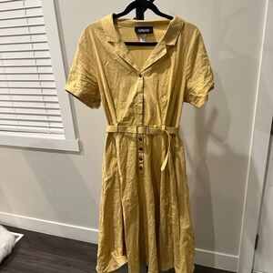Collectif Mustard Button-Down Midi Dress